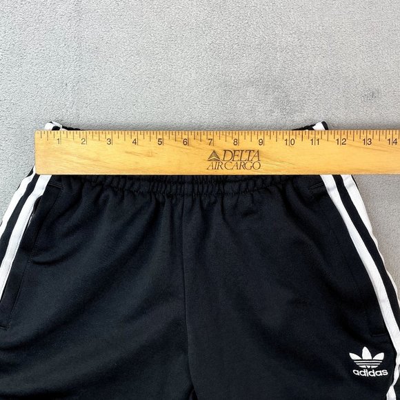 ADIDAS Performance Athletic Black Track Pants Joggers Tapered Legs White Stripes - Picture 8 of 9